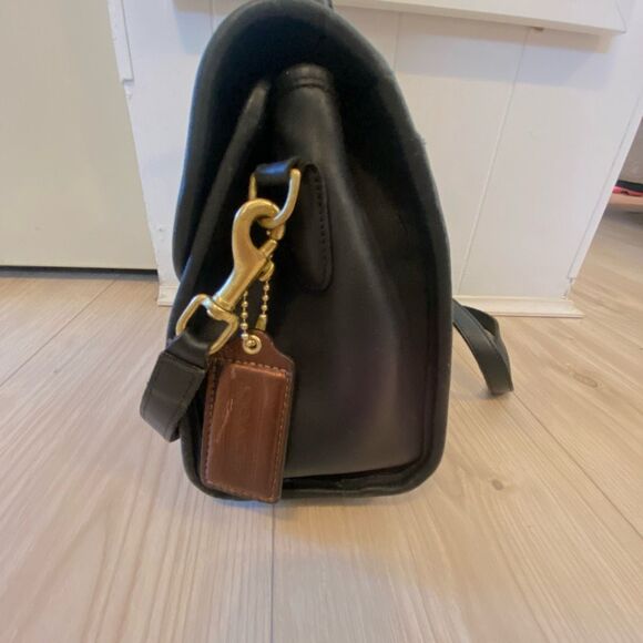 Vintage Coach 9977 Black Manor Bag Top handle crossbody Black Flap USA with copp - Picture 5 of 16